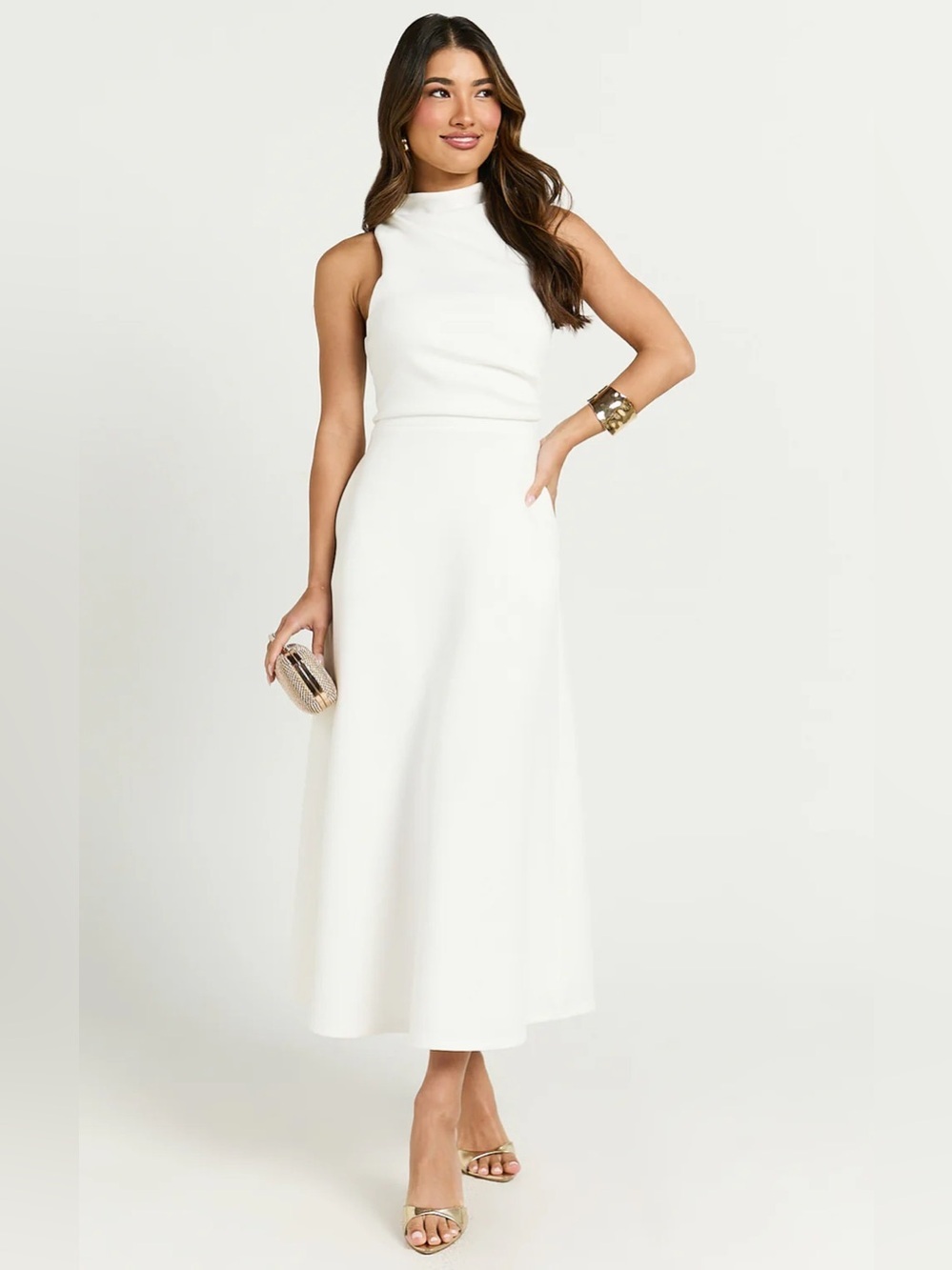 NWT - Showpo. Macy Midi Dress in Off White - Size 6